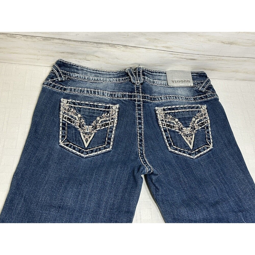 Vigoss Chelsea Capri Denim Jeans Size 11/12 x 21 Thick Stitch JEWELS Stretch